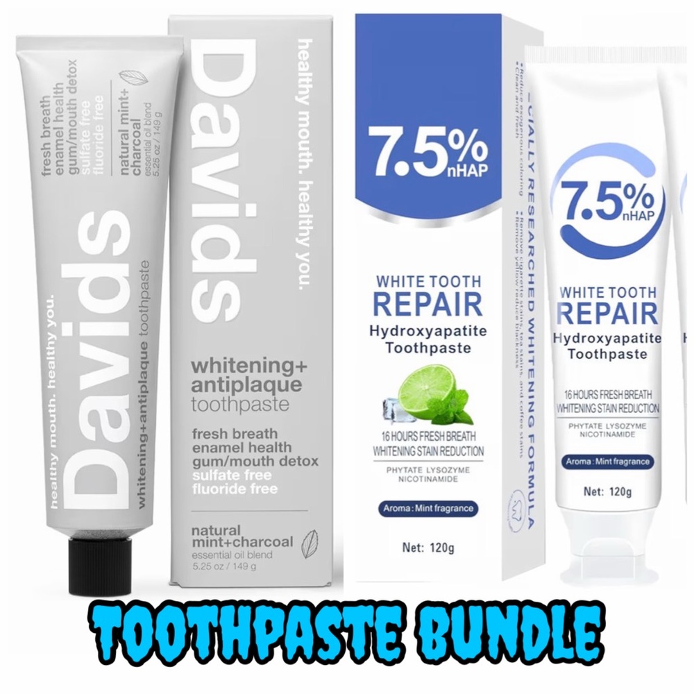 Fluoride-Free Toothpaste Bundle | 7.5% nHAP Hydroxyapatite + Davids Charcoal